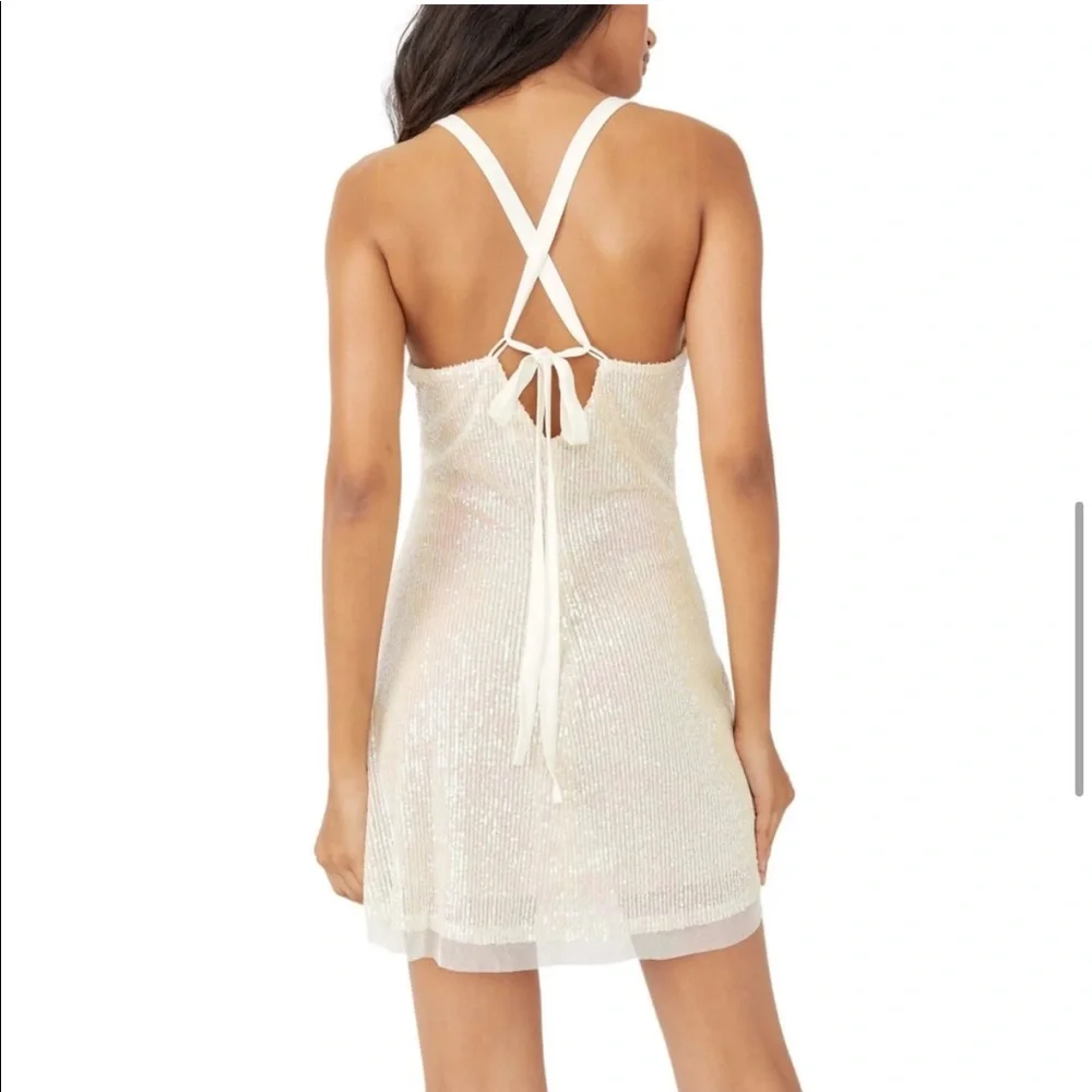 🎉HP🎉 FP Free People INTIMATELY Gold Rush Mini Dress in Icicle Pearl Combo Y2K - Picture 6 of 9